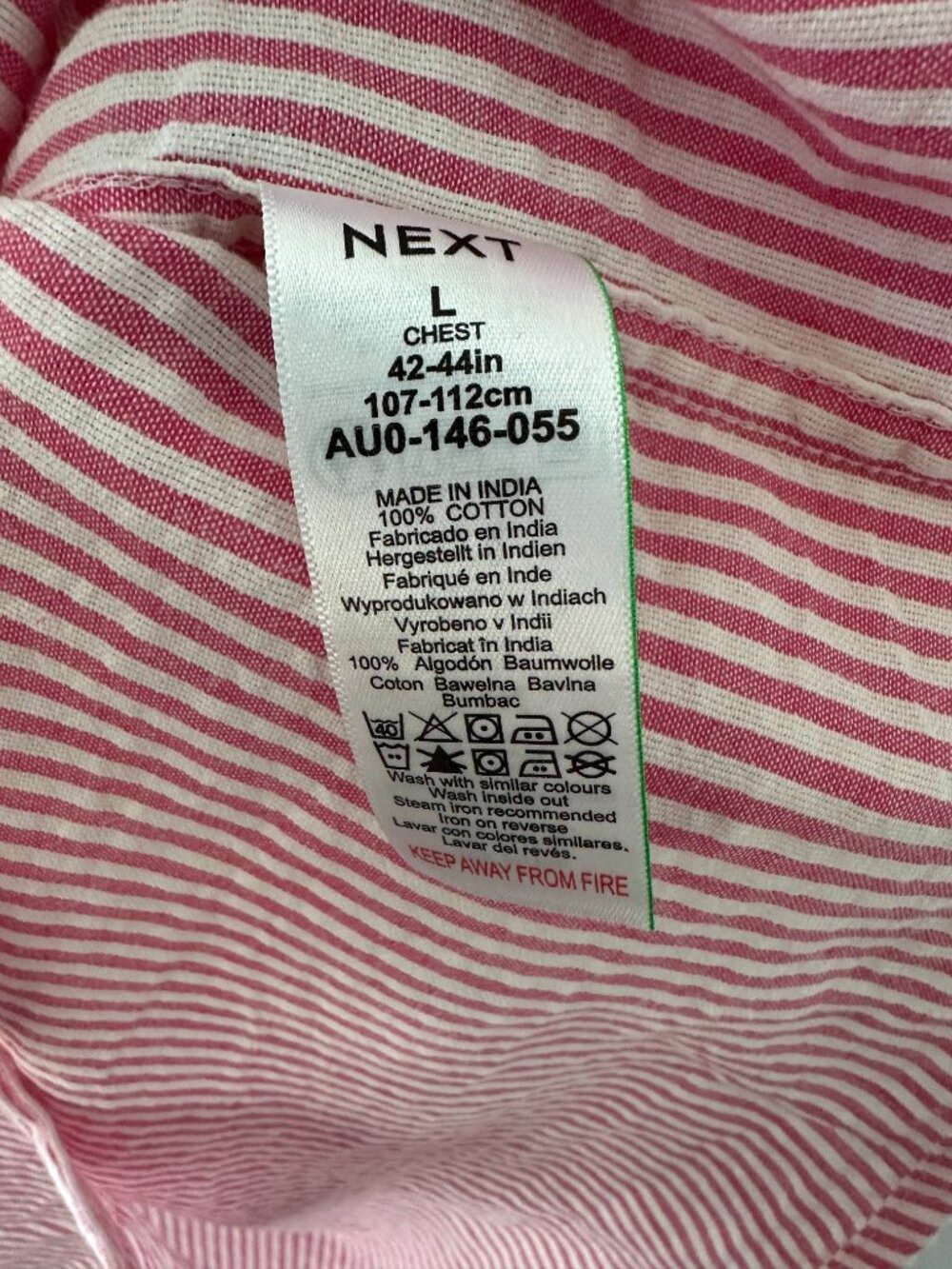 Next Pink & White Stripe Men's Large Short Sleeve Shirt 100% Cotton - Picture 5 of 8